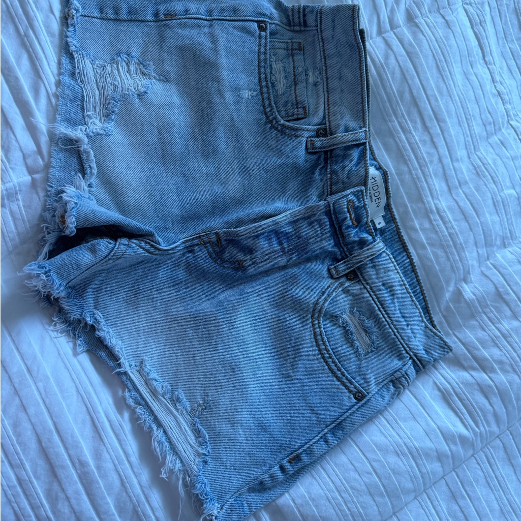 Light Blue Distressed Denim Jean Shorts By Hidden